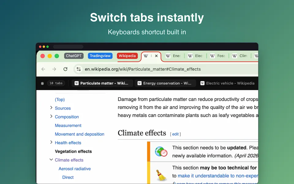 TabStacks switcher bar in Chrome